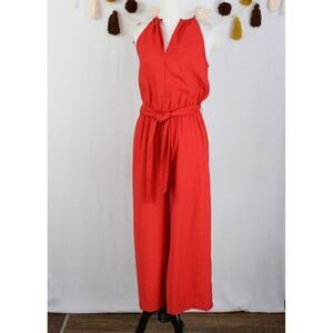 Prologue Red Sleeveless V-Neck Belted Wide Leg Jumpsuit Size XS women's